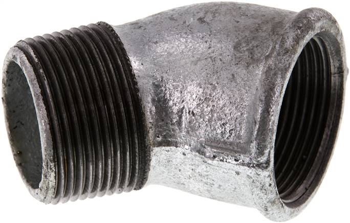 45°-Einschraubwinkel Rp 1-1/4"(IG)-R 1-1/4"(AG), Temperguss verzinkt
