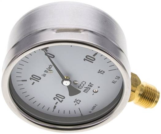 Manometer senkrecht 100mm, -25 bis 15 mbar, G 1/2"