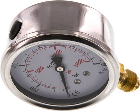 Glycerin-Manometer senkrecht (CrNi/Ms), 63mm, 0 - 1000 bar -Eco-Line