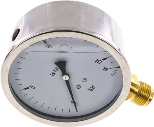 Glycerin-Manometer senkrecht (CrNi/Ms),100mm, 0 - 16 bar -Eco-Line