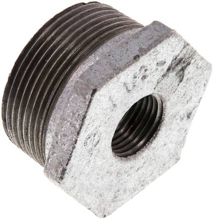 Reduziernippel R 1-1/2"(AG)-Rp 1/2"(IG), Temperguss verzinkt