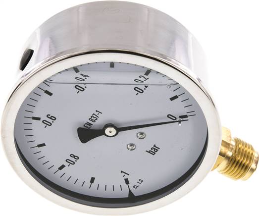 Glycerin-Manometer senkrecht (CrNi/Ms),100mm, -1 bis 0 bar -Eco-Line