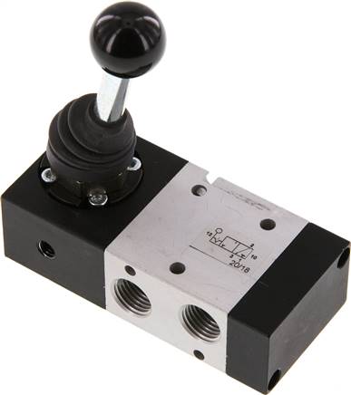 3/2-Wege Handhebelventil, Raste, G 1/4", -0,95 bis 10 bar