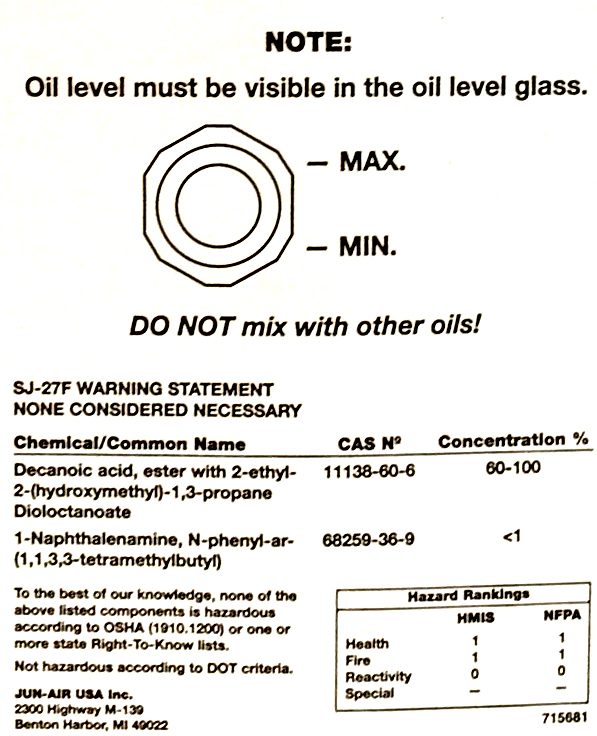Original JUN-AIR Synthetik-Spezial-Öl SJ-27F IN (473ml)
