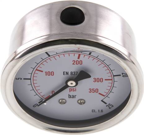 Glycerin-Manometer waagerecht (CrNi/Ms),63mm, 0 - 25bar -Eco-Line