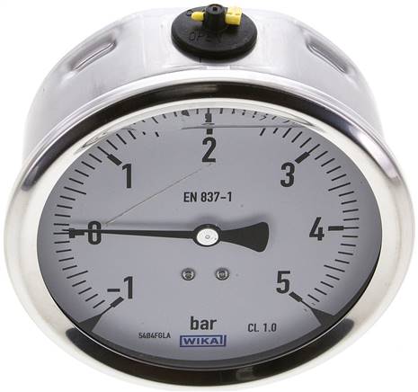 Glycerin-Manometer waagerecht (CrNi/Ms),100mm, -1 bis 5bar