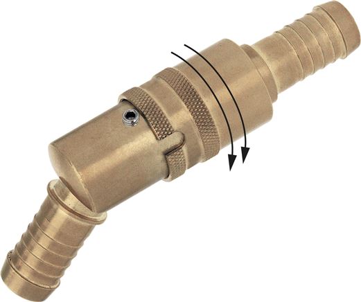 Temperier-Schnellkupplung (Winkel 45°) 9mm Zapfen, 9 (3/8")mm Schlauch, Edelstahl, für Stecker beidseitig absperrend