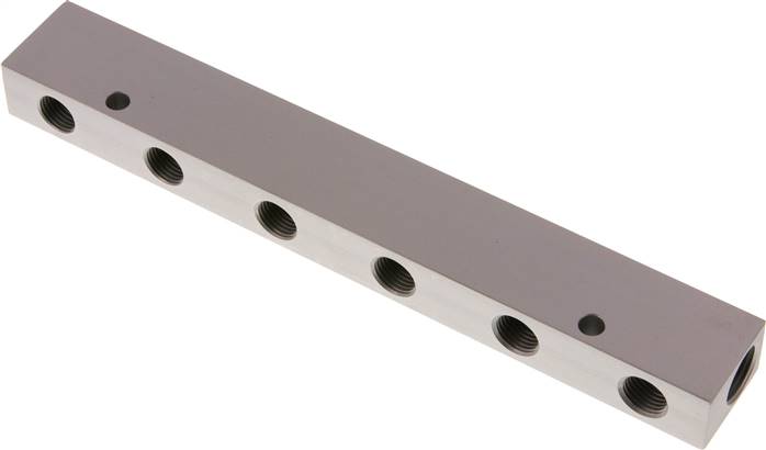 Verteilerleiste 2 x G 3/8"-6 x G 1/4", Aluminium eloxiert