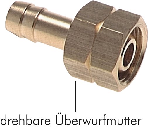 Schlauchtülle, m.Mutter(links) G 1/2" LH-6 (1/4")mm, 1.4571