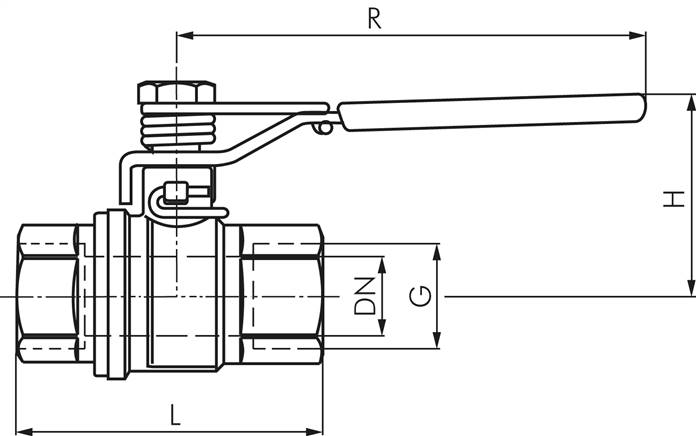 Messing-Kugelhahn, G 1/2", -0,98 bis 65bar, federschließend