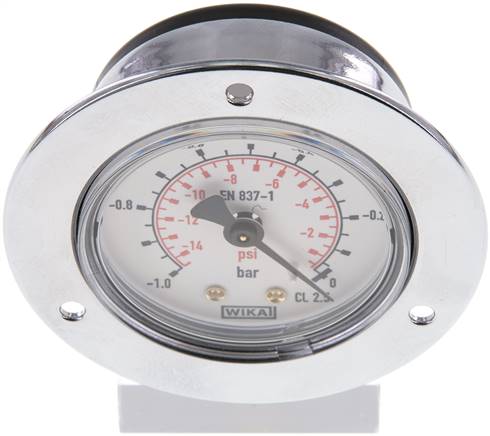 Einbaumanometer (CrNi/Ms), Frontring, 50mm, -1 bis 0 bar