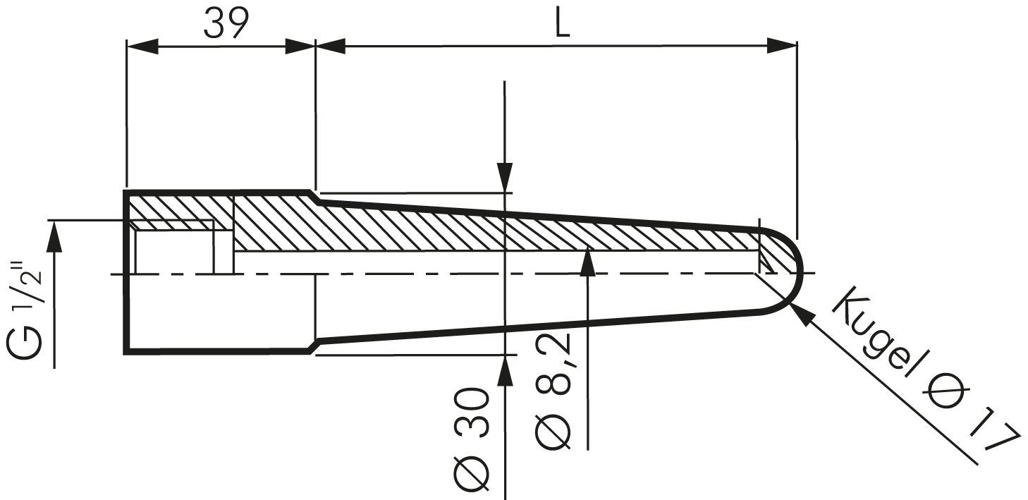 Schutzrohr zum Einschweißen, 200mm, 1.4571 Typ TR 20012 AS ES