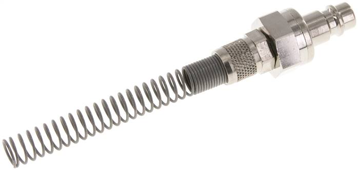 Kupplungsstecker (NW7,2) 8x6mm Schlauch m. Knickschutz, beidseitig absperrend, Messing vernickelt