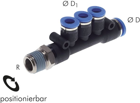 Steckanschluss-Mehrfachvert. R 1/4"-8mm-4mm, IQS-Standard 3 Abgänge