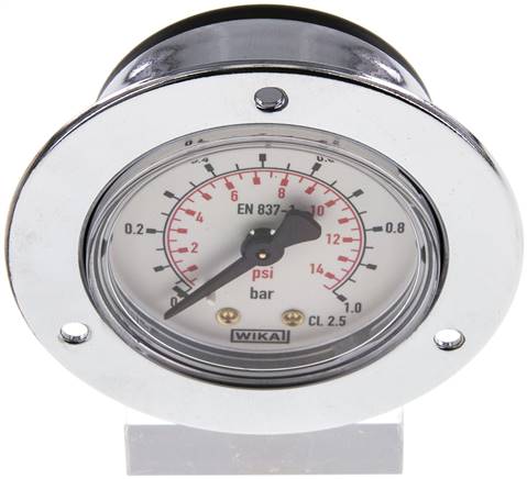 Einbaumanometer (CrNi/Ms), Frontring, 50mm, 0 - 1 bar