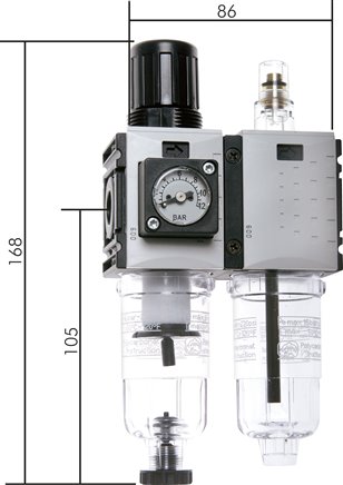 FUTURA Wartungseinheit, 2-tlg., G 1/4", 0,5 - 10 bar, Baur.0, Metallbehälter