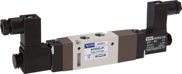 5/3-Wege Magnetventil, G 1/8", Mittelstellung belüftet, 12 V=, Pilot: Polyamid