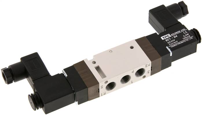 5/2-Wege Magnetventil, G 1/8", Impulsventil, 115 V AC, Norm-Stecker Grösse 0