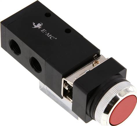 3/2-Wege (NC/NO) Drucktaster-Ventil, rot, G 1/4"