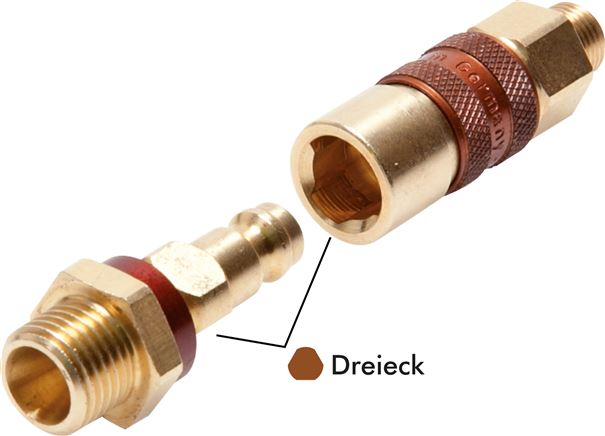 Kupplungsstecker (NW5) G 1/8"(AG), braun, Dreieck 9,5 mm, Messing vernickelt