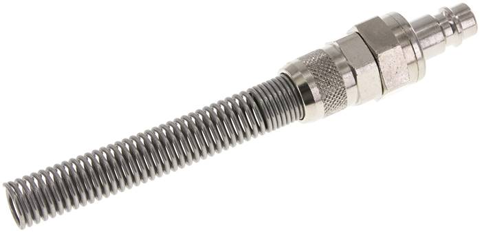 Kupplungsstecker (NW7,2) 10x8mm Schlauch m. Knickschutz, beidseitig absperrend, Messing vernickelt