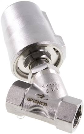 Schrägsitzventil 1.4408, G 3/4", geschlossen, Steuerzylinder aus 1.4581 mit Dich