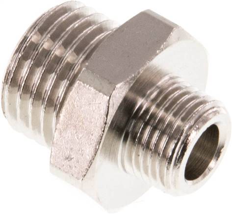 Doppelnippel G 1/4"-G 1/8", Messing vernickelt