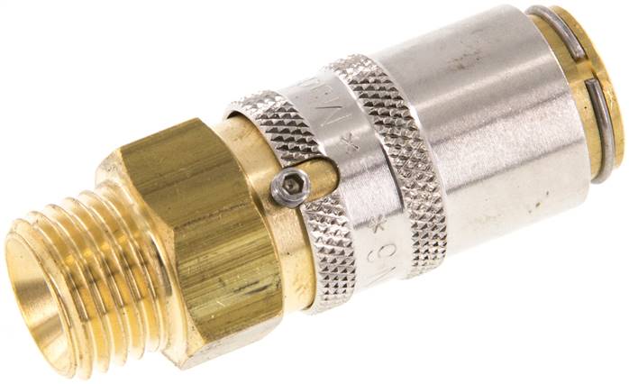 Temperier-Schnellkupplung 9mm Zapfen,M 14x1,5(AG), Messing, ohne Ventil mit Entriegelungssicherung