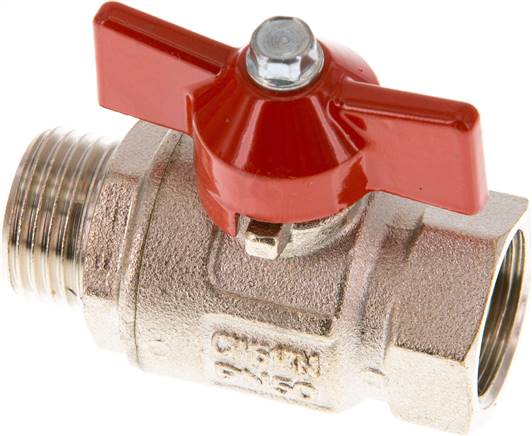 Messing-Kugelhahn, kurz, G 1/2" (AG/IG), -0,9 bis 50bar, Knebelgriff