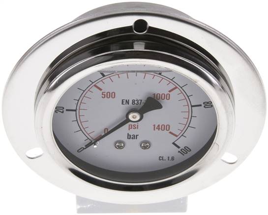 Glycerin-Einbaumanometer,Frontring, 63mm, 0 - 100 bar -Eco-Line