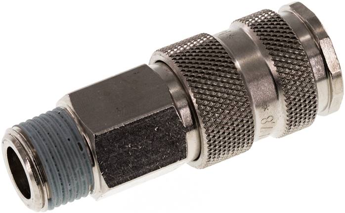 Schnellkupplung (NW7,2) R 3/8"(AG), Stahl gehärtet, vernickelt / Messing vernickel