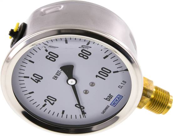 Glycerin-Manometer senkrecht (CrNi/Ms),100mm, 0 - 100 bar