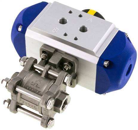 Pneumat. Edelstahl-Kugelhahn, G 1/4", Feder-schließend, FKM-Dichtung