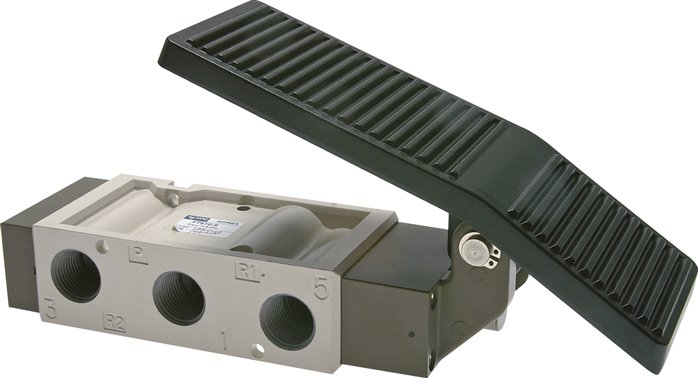 5/3-Wege (Mittelstellung entlüftet)-Fußventil, G 1/2", Federrückstellung