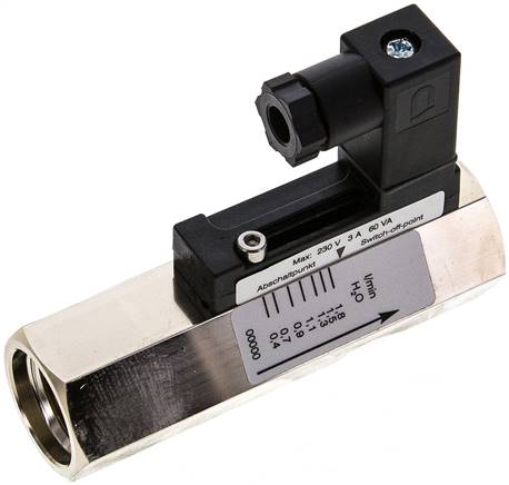 Durchflusswächter G 1/2" (IG), 0,5 - 1,6 l/min, Messing vernickelt,  für wässrige Medien