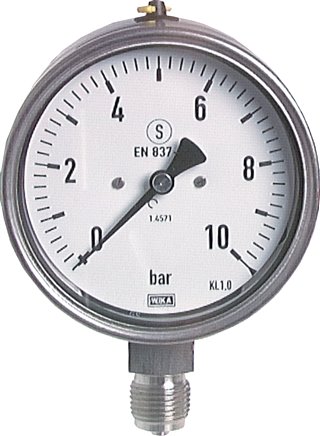 Sicherheits-Manometer senkrecht, 100mm, 0 - 10 bar
