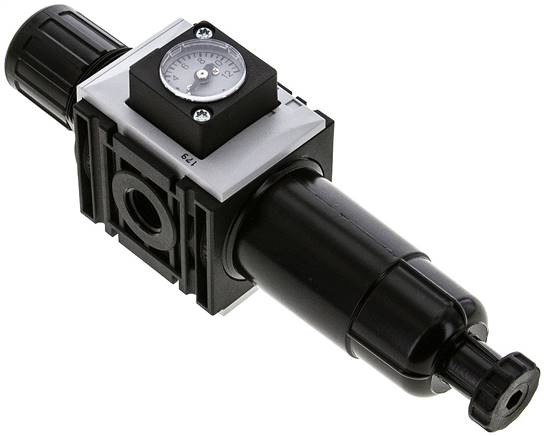FUTURA Filterregler, G 1/4", 0,5 - 8 bar, Baureihe 0, Metallbehälter mit Sichtrohr