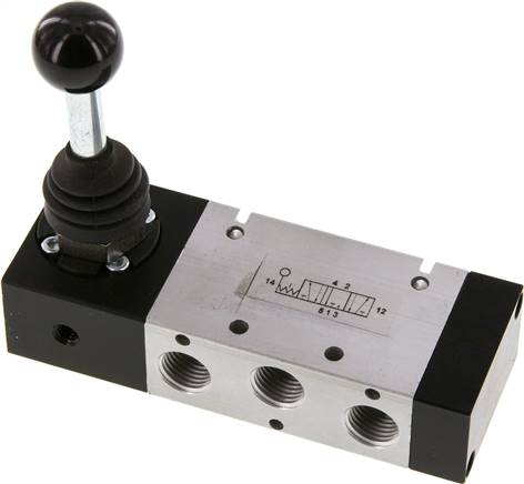 5/3-Wege Handhebelventil, G 1/4", Mittelstellung entlüftet, Raste, XMV 2420