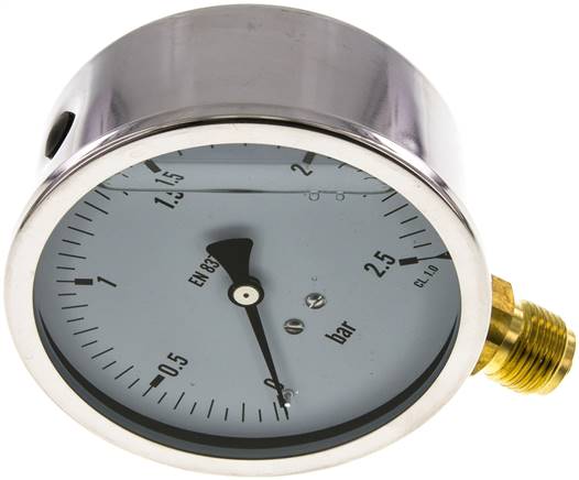 Glycerin-Manometer senkrecht (CrNi/Ms),100mm, 0 - 2,5 bar -Eco-Line