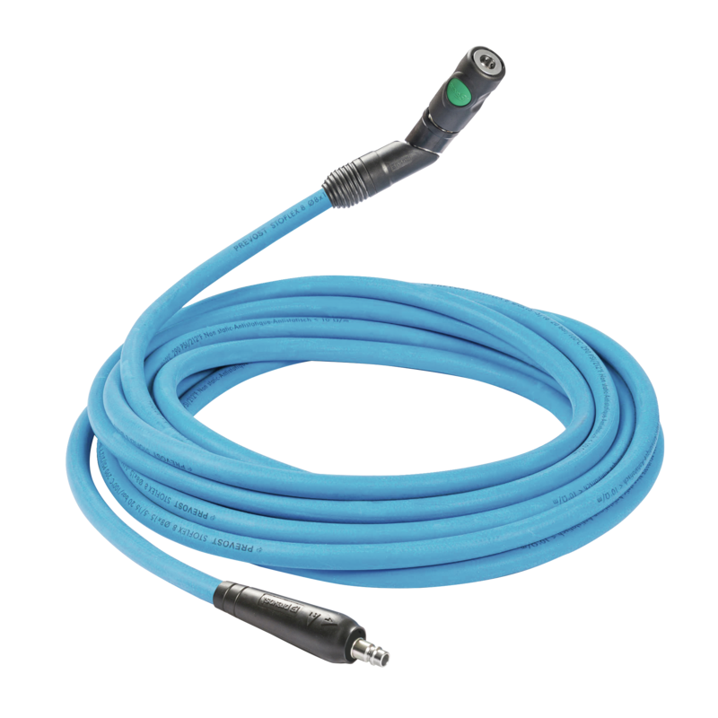 Prevost Gummi Schlauchverlängerung STOFLEX mit drehbarer SicherheitsSchnellkupplung ESI 07SW prevoS1, 10 m, Ø Innen./Außen. 8 x 15 mm
