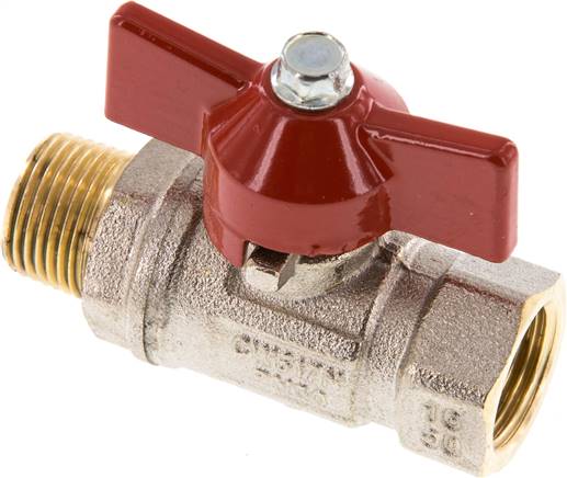 Messing-Kugelhahn, R 3/8" / Rp 3/8", -0,9 bis 50bar, Knebelgriff