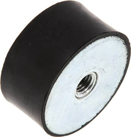 Gummi-Metall-Puffer beidseitig mit Innengewinde M 10 (8 tief), D= 50 - H= 25 mm