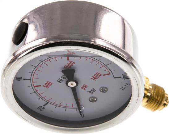 Glycerin-Manometer senkrecht (CrNi/Ms), 63mm, 0 - 100 bar -Eco-Line