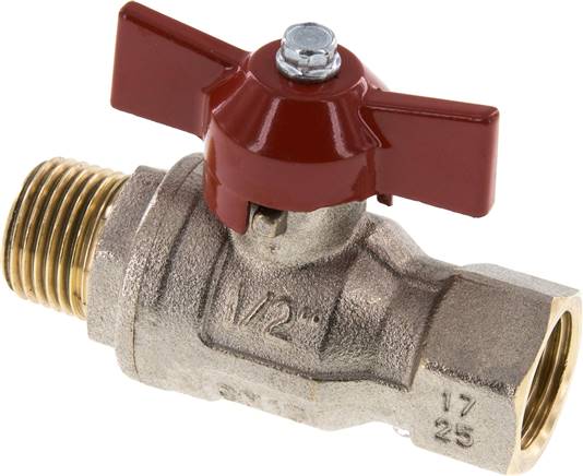 Messing-Kugelhahn, R 1/2" / Rp 1/2", -0,9 bis 50bar, Knebelgriff