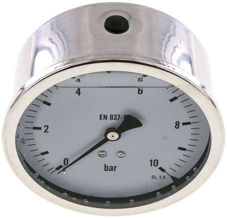 Glycerin-Manometer waagerecht (CrNi/Ms),100mm, 0 - 10bar -Eco-Line