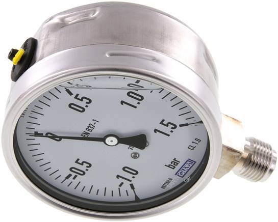 Chemie-Glycerin-Manometer senkrecht,100mm, -1 bis 1,5 bar