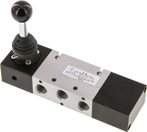 5/3-Wege Handhebelventil, G 1/4", Mittelstellung belüftet, Federrückstellung,XMV 2510