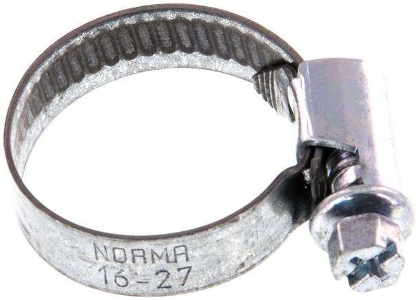 9mm Schlauchschelle 16 - 27mm, Stahl verzinkt (W1) (NORMA), SS 27