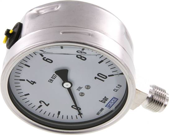 Chemie-Glycerin-Manometer senkrecht,100mm, 0 - 10 bar