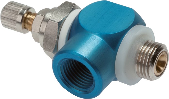 Drosselrückschlagventil G 1/4", abluftregelnd (B), Aluminium, Rändelschraube und Kontermutter